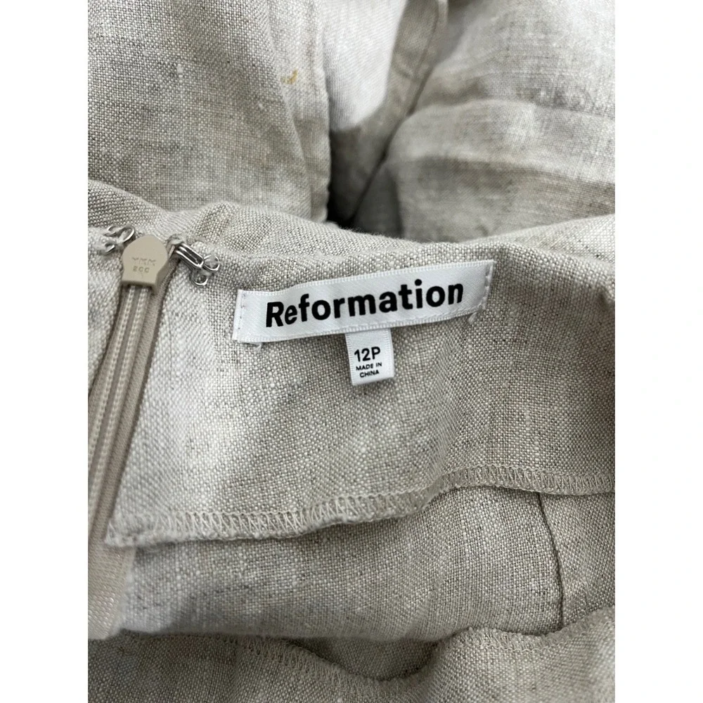 REFORMATION Cleo Linen Pleated Wide Leg Trouser Pant in Oatmeal